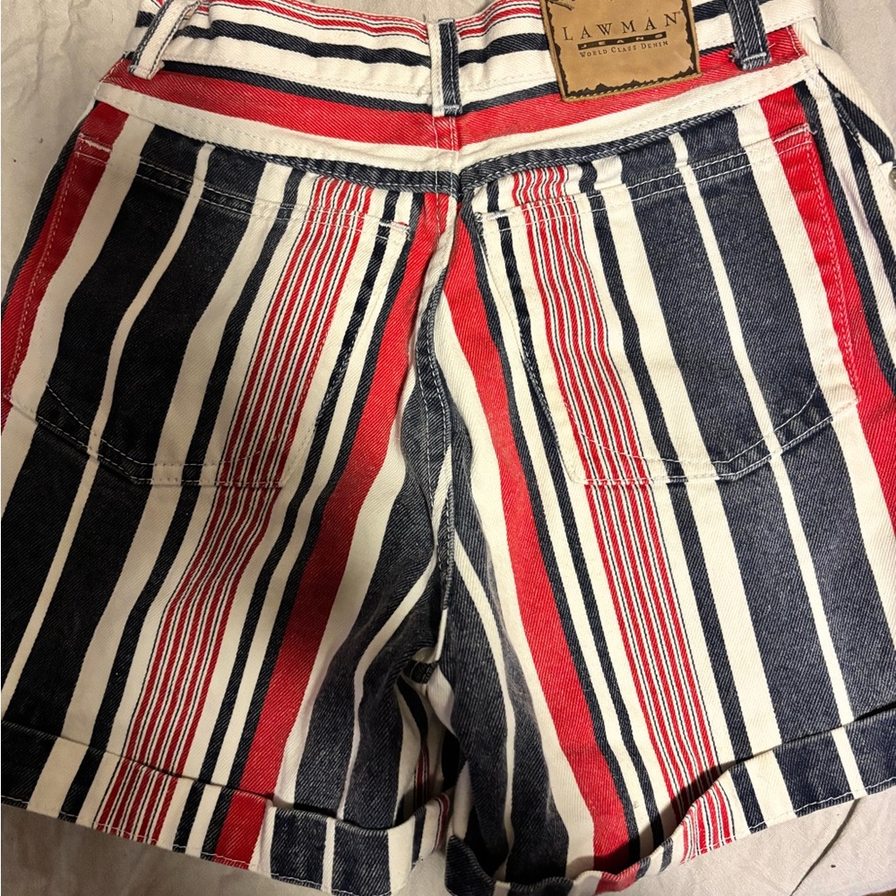 Lawman Vintage Striped Red, White, and Blue Jean Shorts - Picture 2 of 2